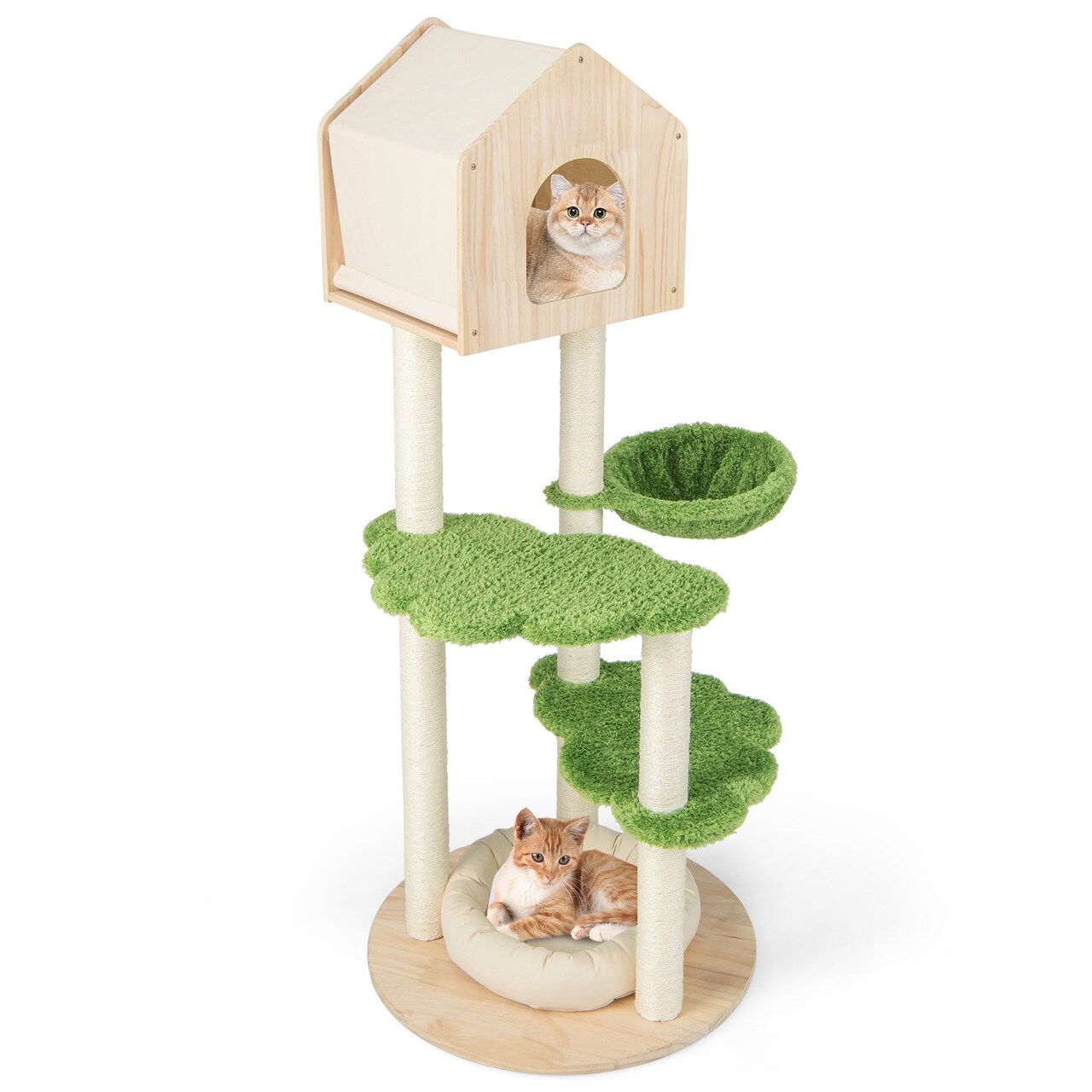 55 Inch Cat Tower with Sisal Posts and Plush Bed for Indoor Cats